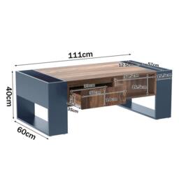 Merax Storage Coffee Table with Handleless Drawer & Side Compartments in Walnut - thumbnail 3