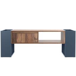 Merax Storage Coffee Table with Handleless Drawer & Side Compartments in Walnut - thumbnail 9