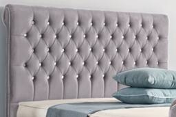 UK Bed Furniture Faye Gas Lift Ottoman Upholstered Bed with 48 Inch Button Headboard in Silver - Size: Super King - thumbnail 2
