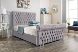 UK Bed Furniture Faye Gas Lift Ottoman Upholstered Bed with 48 Inch Button Headboard in Silver - Size: Super King - thumbnail 1