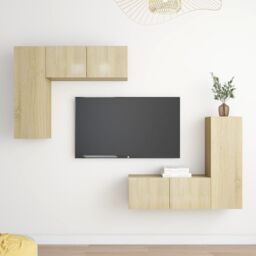 Berkfield Home 4 Piece TV Cabinet Set Sonoma Oak Engineered Wood in Brown - thumbnail 1