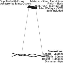 Loops Pendant Ceiling Light Colour Black Shade White Plastic Bulb LED 36W Included - thumbnail 2