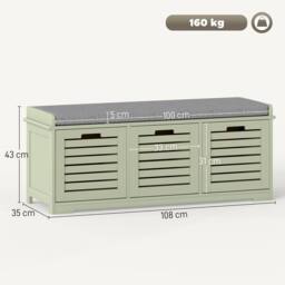 STILVORA Shoe Storage Bench with Drawers & Seat in Green - thumbnail 4
