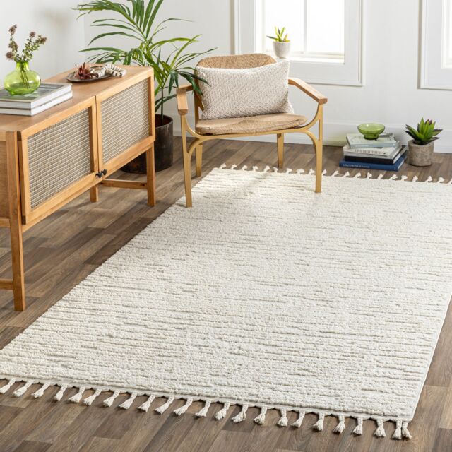Livabliss Nora-Geometric Grey Ivory High Pile Fringe Living Dining Bedroom Rug - Size: 200 cm x 275 cm - image 1