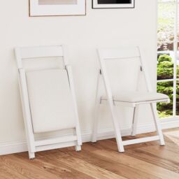 Gymax Foldable Dining Chair Set of 2 Accent Armless Kitchen Chair-White in White - Size: 2 Pack - thumbnail 4