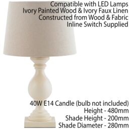 Loops 2 PACK Classic Wooden Table Lamp Ivory & Off-White Shade Pretty Bedside Light in White - thumbnail 3