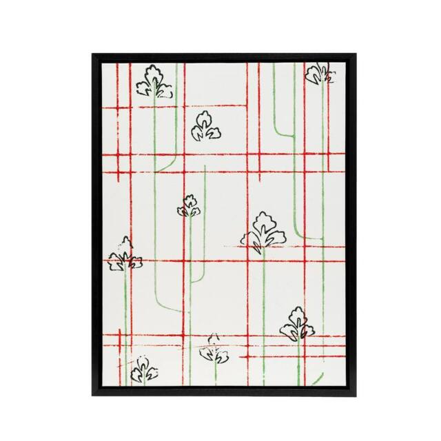 "Artery8 Leaf Lines Shima Textile Pattern Framed Canvas Wall Art Print Korin in Red - Size: W12"" x H16""" - image 1