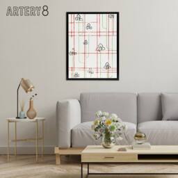 "Artery8 Leaf Lines Shima Textile Pattern Framed Canvas Wall Art Print Korin in Red - Size: W12"" x H16""" - thumbnail 3