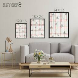 "Artery8 Leaf Lines Shima Textile Pattern Framed Canvas Wall Art Print Korin in Red - Size: W12"" x H16""" - thumbnail 4