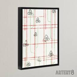 "Artery8 Leaf Lines Shima Textile Pattern Framed Canvas Wall Art Print Korin in Red - Size: W12"" x H16""" - thumbnail 2