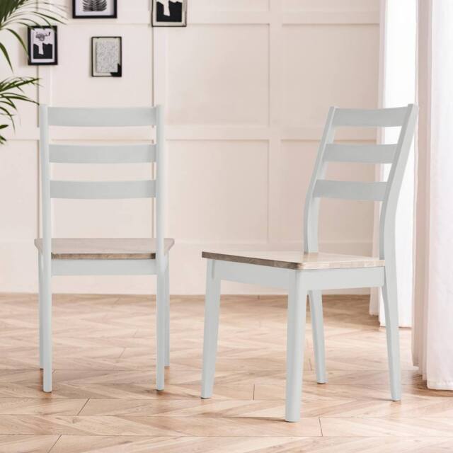 FurnitureboxUK 2x Lynton Whitewash & Light Grey Wooden Dining Chairs in White - image 1