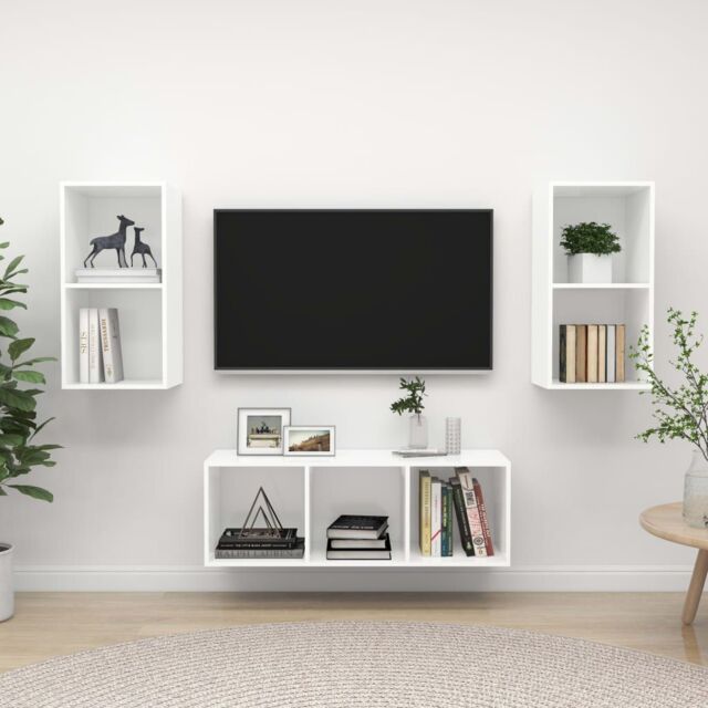 Berkfield Home 3 Piece TV Cabinet Set White Engineered Wood - image 1