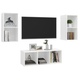 Berkfield Home 3 Piece TV Cabinet Set White Engineered Wood - thumbnail 3