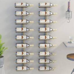 Berkfield Home Wall-mounted Wine Rack for 9 Bottles 2 pcs Gold Iron - thumbnail 2