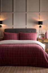 Dreams & Drapes 'Wynn' Check Print Brushed Cotton Duvet Cover Set in Burgundy - Size: King - thumbnail 1