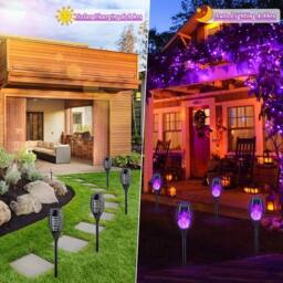 FLAVORA 8pcs Purple Flame Effect Solar Outdoor Lights Stake Garden - thumbnail 3