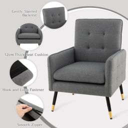 Costway Upholstered Sofa Chair Modern Accent Armchair Leisure Lounge Chair in Grey - thumbnail 9