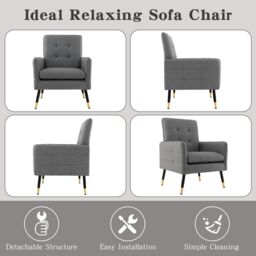 Costway Upholstered Sofa Chair Modern Accent Armchair Leisure Lounge Chair in Grey - thumbnail 3