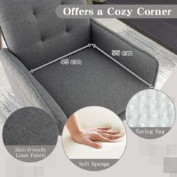 Costway Upholstered Sofa Chair Modern Accent Armchair Leisure Lounge Chair in Grey - thumbnail 7