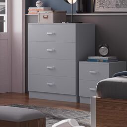 FWStyle Grey 4 Drawer Chest Of Drawers Metal Handles Scratch Resistant - thumbnail 2