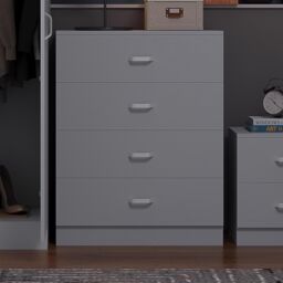 FWStyle Grey 4 Drawer Chest Of Drawers Metal Handles Scratch Resistant - thumbnail 3