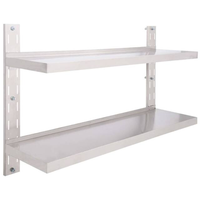 Berkfield Home 2-Tier Floating Wall Shelf Stainless Steel 120x30 cm in Grey - image 1