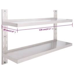 Berkfield Home 2-Tier Floating Wall Shelf Stainless Steel 120x30 cm in Grey - thumbnail 7