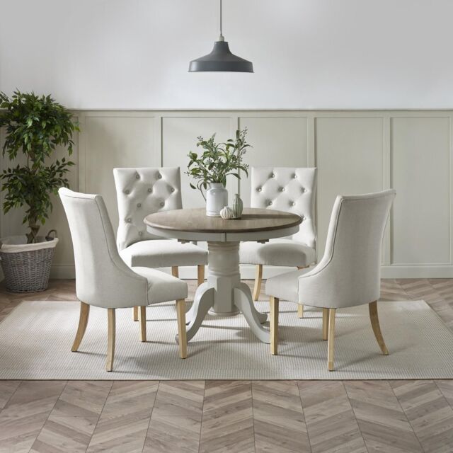 FurnitureboxUK Padstow Wooden Extending Dining Table & 4 Belgravia Chairs in Light Grey - image 1