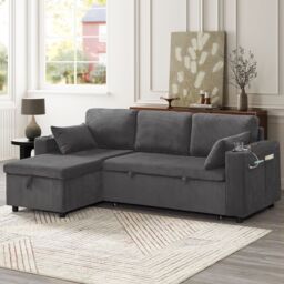 Matteo 3 in 1 Convertible Corduroy Sofa Bed With Storage Chaise, Grey - Size: Double - thumbnail 7