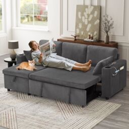 Matteo 3 in 1 Convertible Corduroy Sofa Bed With Storage Chaise, Grey - Size: Double - thumbnail 5