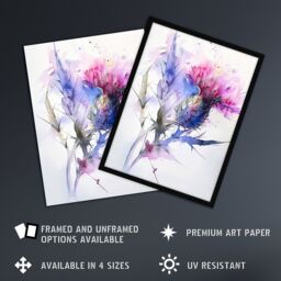 "Artery8 Thistle Flower Violet Pink Green Soft Watercolour Wall Art Print in Purple - Size: W12"" x H16""" - thumbnail 2