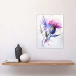 "Artery8 Thistle Flower Violet Pink Green Soft Watercolour Wall Art Print in Purple - Size: W12"" x H16""" - thumbnail 4