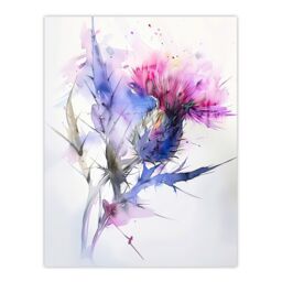 "Artery8 Thistle Flower Violet Pink Green Soft Watercolour Wall Art Print in Purple - Size: W12"" x H16""" - thumbnail 1