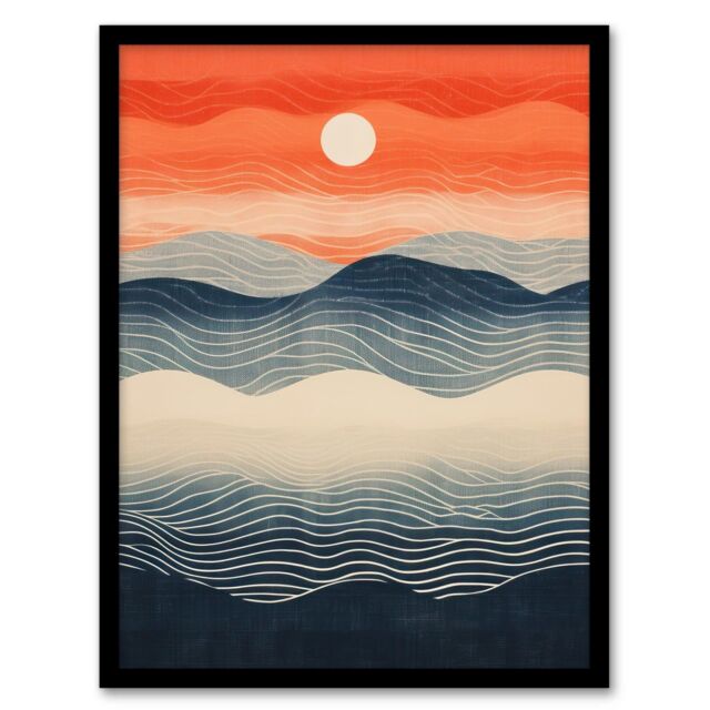 "Wee Blue Coo Wall Art Print Low Sun High Tide Blue Orange Seascape Living Room Framed - Size: W12"" x H16""" - image 1