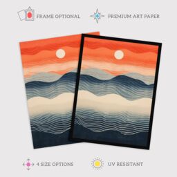 "Wee Blue Coo Wall Art Print Low Sun High Tide Blue Orange Seascape Living Room Framed - Size: W12"" x H16""" - thumbnail 2