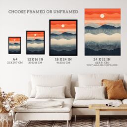 "Wee Blue Coo Wall Art Print Low Sun High Tide Blue Orange Seascape Living Room Framed - Size: W12"" x H16""" - thumbnail 3