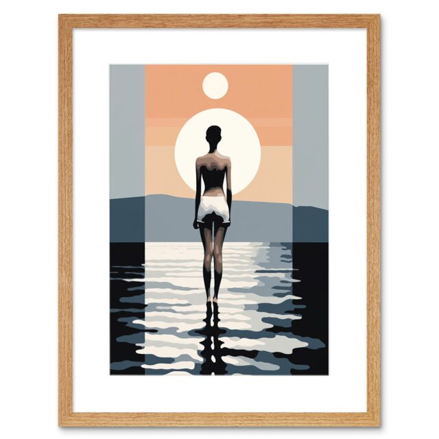 "Artery8 Wall Art Print The Sea is Calling Modern Abstract Minimalist Artwork Sun & Moon Artwork Framed 9X7 Inch in Beige - Size: W7"" x H9""" - image 1