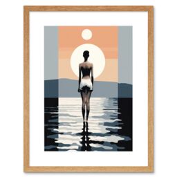 "Artery8 Wall Art Print The Sea is Calling Modern Abstract Minimalist Artwork Sun & Moon Artwork Framed 9X7 Inch in Beige - Size: W7"" x H9""" - thumbnail 1