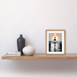 "Artery8 Wall Art Print The Sea is Calling Modern Abstract Minimalist Artwork Sun & Moon Artwork Framed 9X7 Inch in Beige - Size: W7"" x H9""" - thumbnail 2