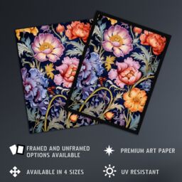 Artery8 Modern William Morris Style Elegant Anemone Flowers Floral Pattern Colourful Artwork On Blue Art Print Framed Poster Wall Decor - Size: A4 - thumbnail 2