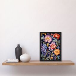 Artery8 Modern William Morris Style Elegant Anemone Flowers Floral Pattern Colourful Artwork On Blue Art Print Framed Poster Wall Decor - Size: A4 - thumbnail 4