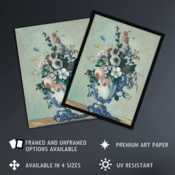 "Artery8 Flowers in a Rococo Vase Still Life Cezanne Wall Art Poster Print in Blue - Size: W24"" x H32""" - thumbnail 2