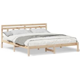 Berkfield Home with Headboard Brown 200 x 200 cm Pine wood in Beige - thumbnail 4