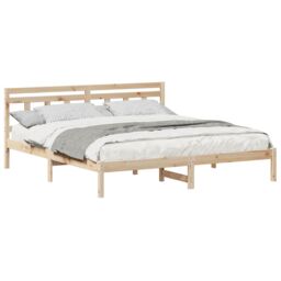 Berkfield Home with Headboard Brown 200 x 200 cm Pine wood in Beige - thumbnail 3