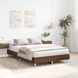 Berkfield Home Bed Frame No Mattress Brown Oak 120x200 cm Engineered Wood - Size: Small Double - thumbnail 3