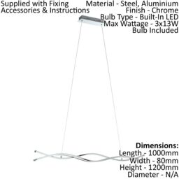Loops Pendant Light Colour Chrome Shade White Plastic Bulb LED 3x13W Included - thumbnail 2