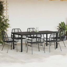 Berkfield Home Beautiful 7 Piece Garden Dining Set Black Poly Rattan Glass - thumbnail 1