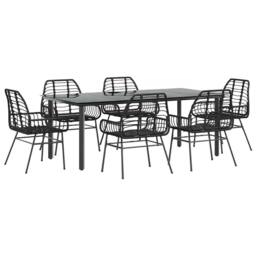 Berkfield Home Beautiful 7 Piece Garden Dining Set Black Poly Rattan Glass - thumbnail 3