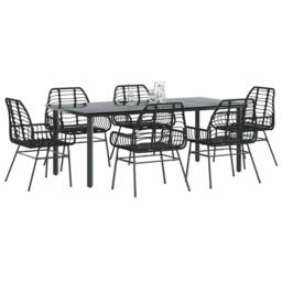 Berkfield Home Beautiful 7 Piece Garden Dining Set Black Poly Rattan Glass - thumbnail 2