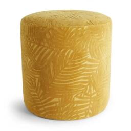 Havendro Mustard Yellow Velvet Footstool with Floral Leaf Pattern - thumbnail 1